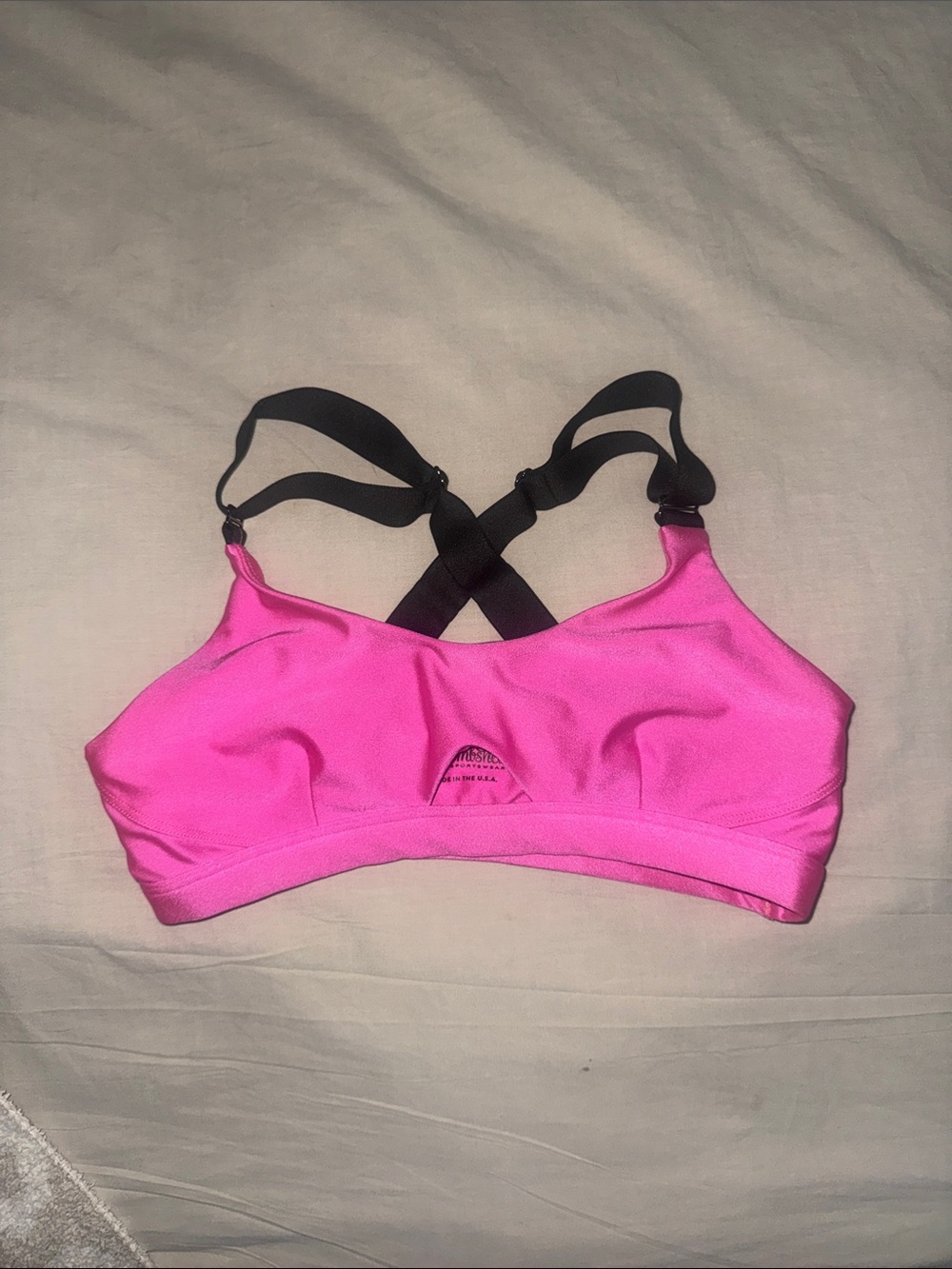 Bombshell Sportswear Hot Pink Sports Bra with Black Straps